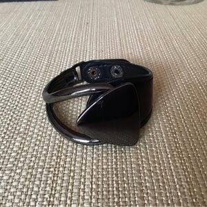 Sheng Tong vintage silver,black leather dual button closure bracelet.  2…